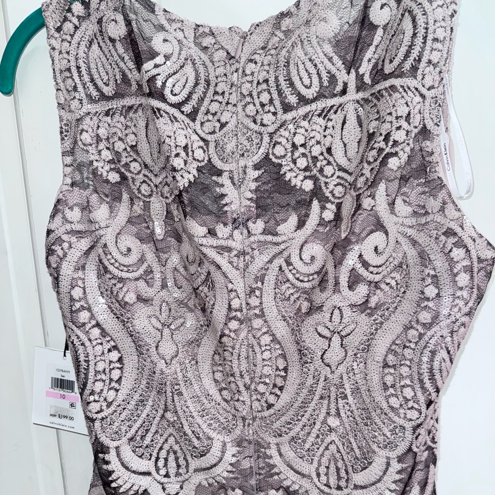 Calvin Klein Gray Beaded Lace Dress